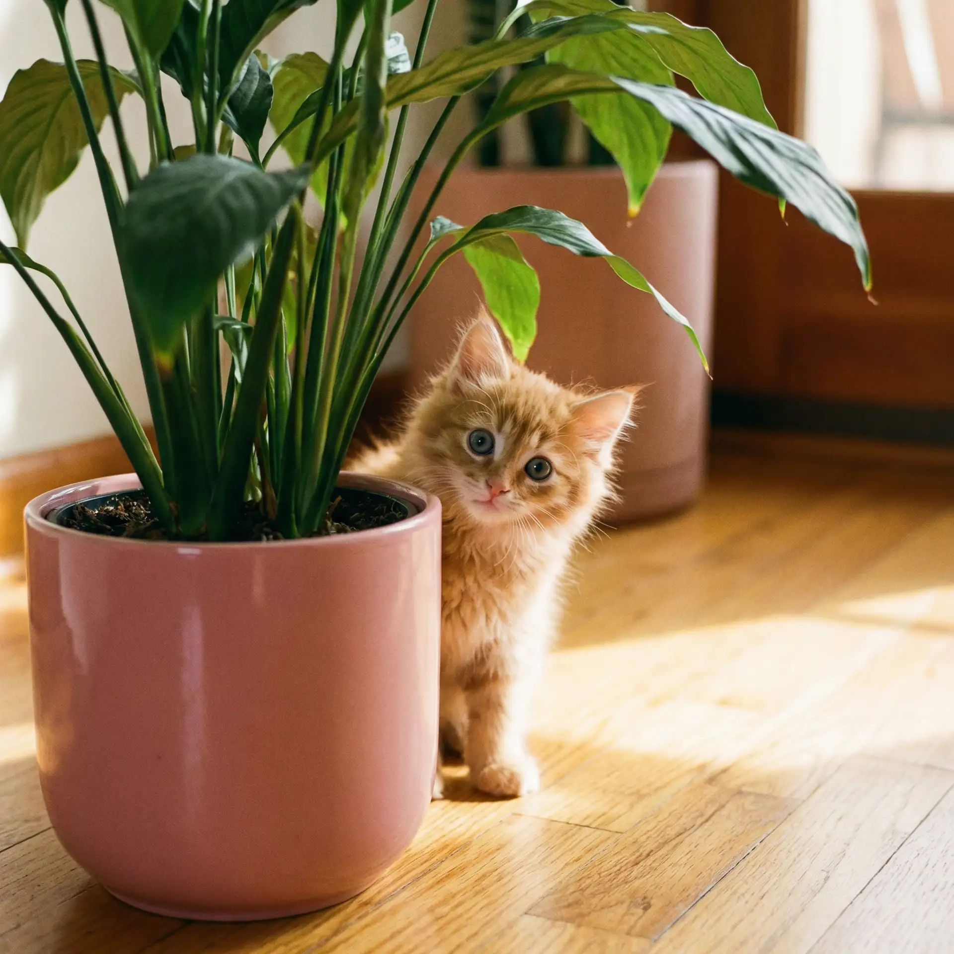 小猫从花盆后探头 - 脱光光